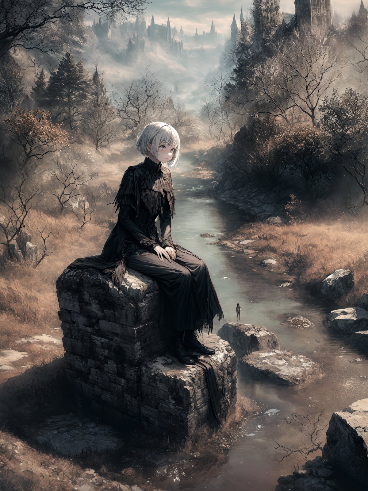 00134-3151518852-_lora_add_detail_0.8_ 1girl, sitting on stone, white short hair, forest, river on background, spring, white cloth, _lora_Bloodbo.jpg
